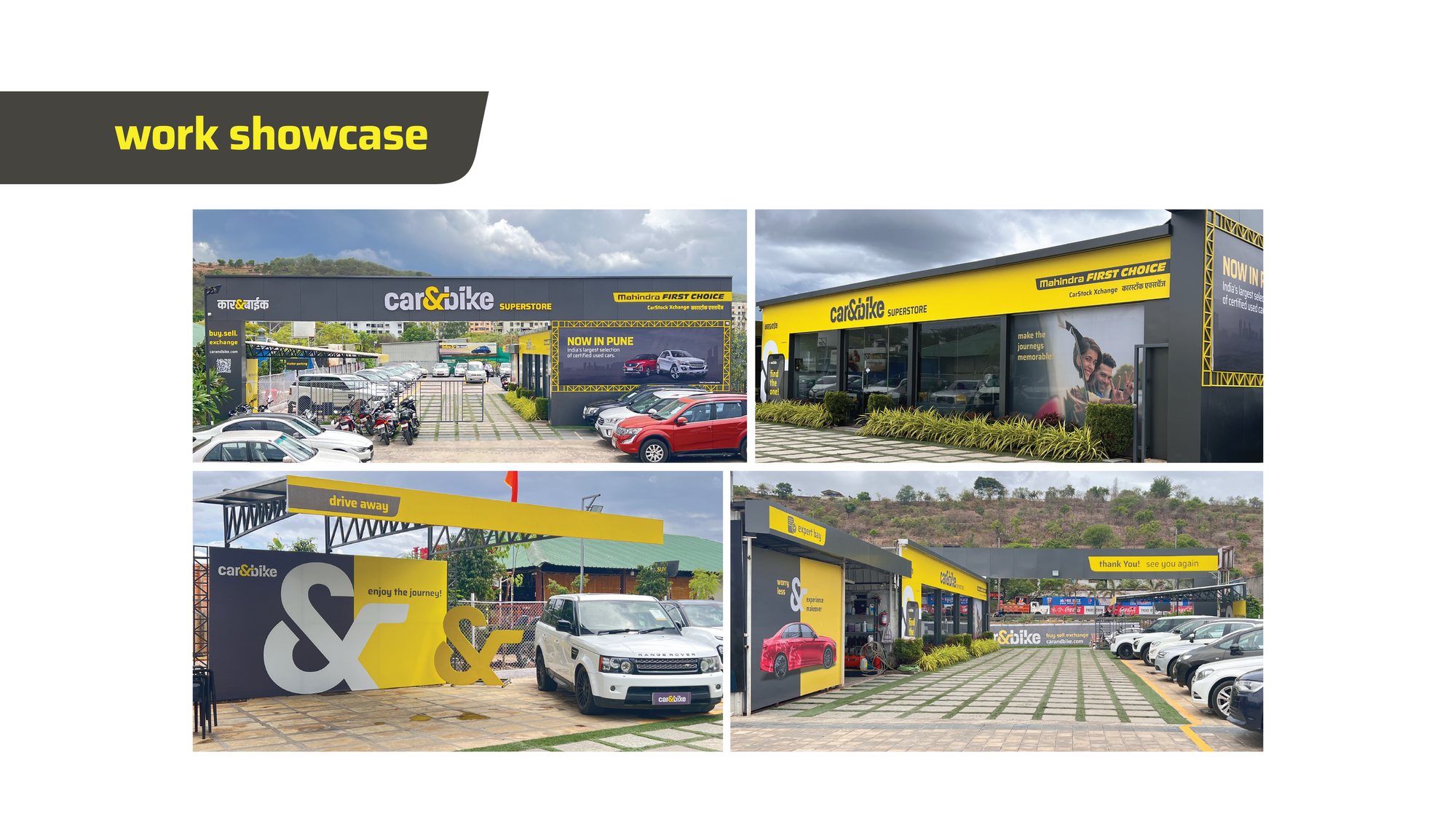 Real car&bike superstore photography — storefront, signage and forecourt
