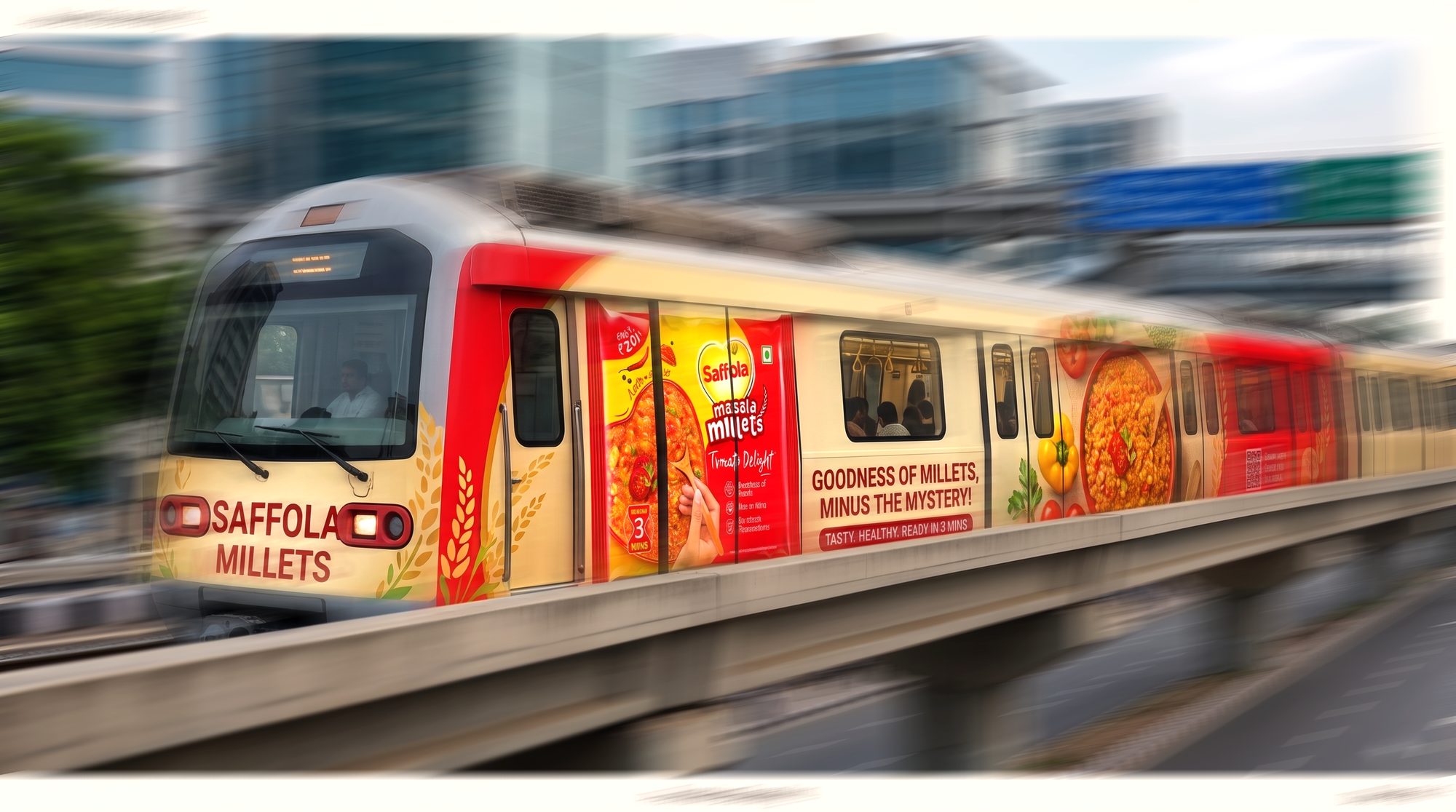 Saffola Millets metro train OOH wrap